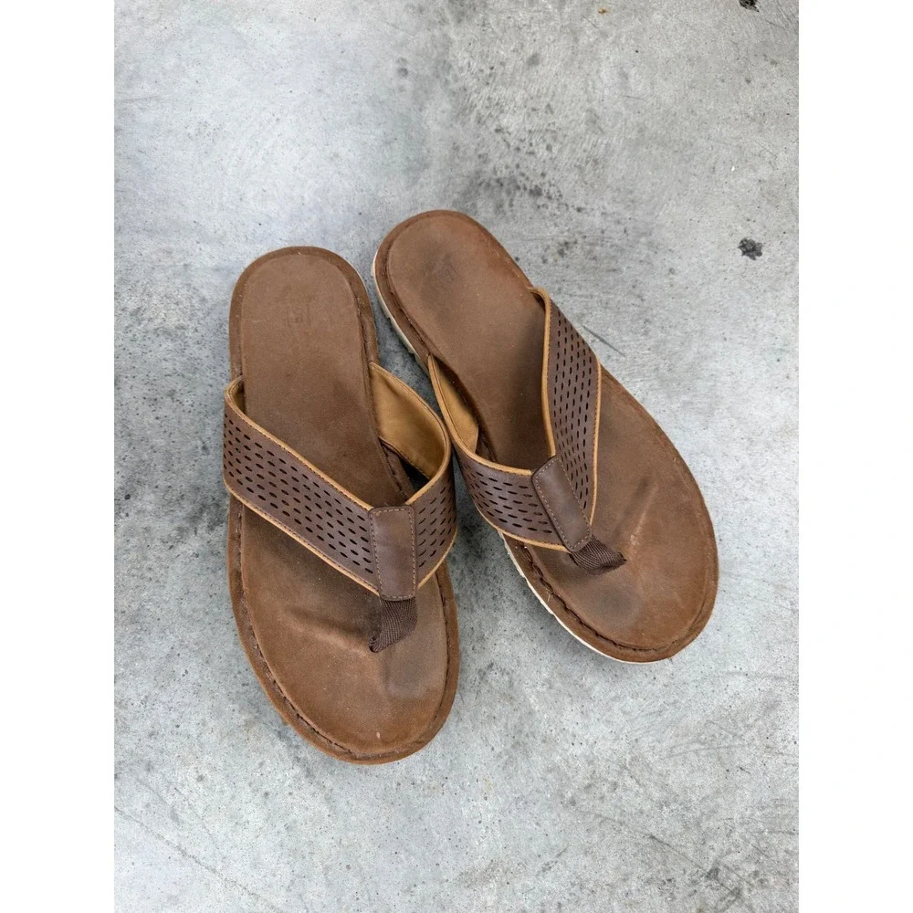 Vintage George Mens Brown Perforated Strap Thong Sandals Flip Flops Size 12